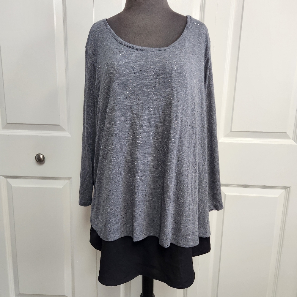 Apt. 9 Gray Embellished Women's 2X Top